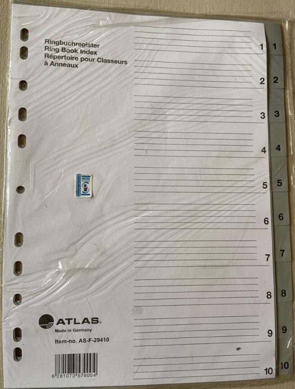 File Divider A4 Plastic Divider with Numbers 1-10